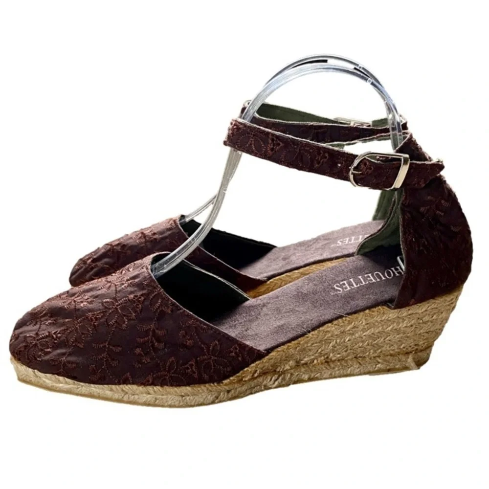 SILHOUETTES Eyelet Espadrille Ankle Strap Rope Heel Brown Women Size 10W